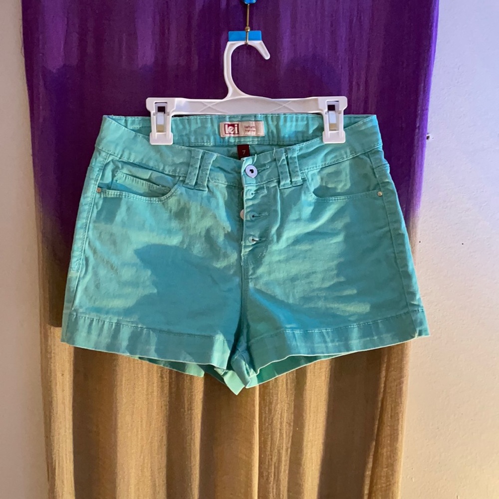 Teal jean shorts
